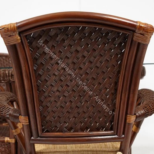 Комплект обеденный "ANDREA GRAND" (стол со стеклом+6 кресел+ подушки) Pecan Washed (античн. орех), Ткань рубчик, цвет кремовый