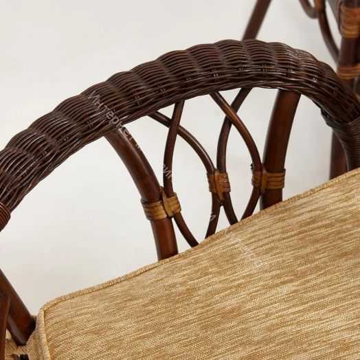 Комплект обеденный "ANDREA GRAND" (стол со стеклом+6 кресел+ подушки) Pecan Washed (античн. орех), Ткань рубчик, цвет кремовый