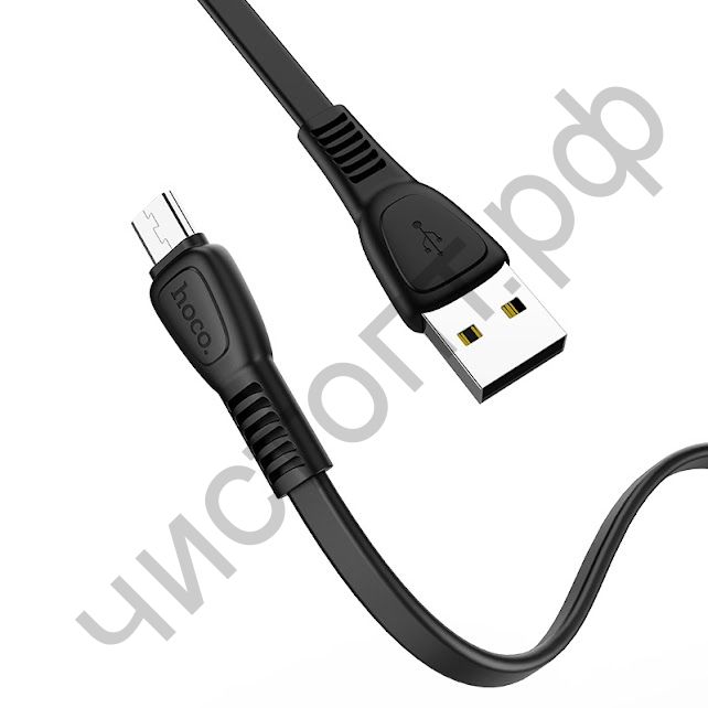 Кабель USB - микро USB HOCO X40 Черный 2.4A 1м плоский