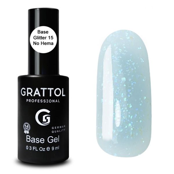 ( 9МЛ ) БАЗА ГЛИТТЕР №15 КАУЧУКОВАЯ ДЛЯ ГЕЛЬ-ЛАКА GRATTOL RUBBER BASE GLITTER NO HEMA