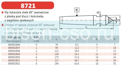 Центр упорный BISON тип 8721-4 КМ4 Польша с твердосплавным наконечником