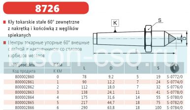 Центр упорный Bison-Bial Польша тип 8726-3 КМ3 с отжимной гайкой и наконечником ВК