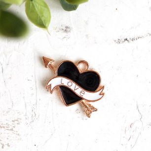 Подвеска металлическая - Сердечко LOVE черное, 2,5 см