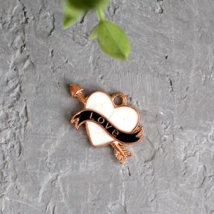 Подвеска металлическая - Сердечко LOVE белое, 2,5 см