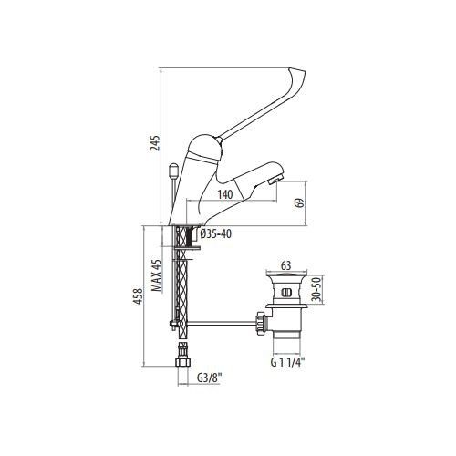 Смеситель для раковины с донным клапаном, медицинский Gattoni Gatech 56070.LC схема 2