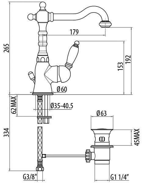 Смеситель для раковины Gattoni Orta 2741 схема 2