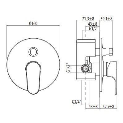 Смеситель встраиваемый на 2 выхода Gattoni H2OMIX1000 1034/ESС0 ФОТО