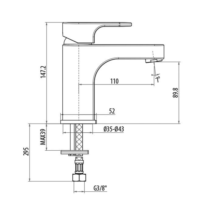 Смеситель для раковины Gattoni H2OMIX1000 1041-1042 излив 110 мм схема 3