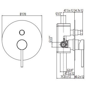 Смеситель для ванны/душа встраиваемый, на 2 выхода Gattoni Circle Two 9134.CH ФОТО