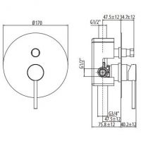 Смеситель для ванны/душа встраиваемый, на 2 выхода Gattoni Circle Two 9134.CH схема 2