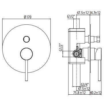 Смеситель для ванны/душа встраиваемый, на 2 выхода Gattoni Circle Two 9134.CH ФОТО