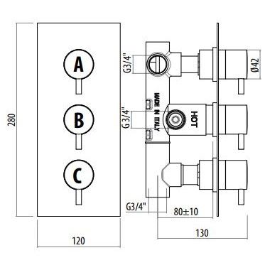 Смеситель для душа встраиваемый с дивертором, на 2 выхода Gattoni Circle Two TS994/22M ФОТО