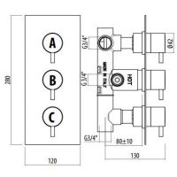 Смеситель для душа встраиваемый с дивертором, на 2 выхода Gattoni Circle Two TS994/22M схема 2