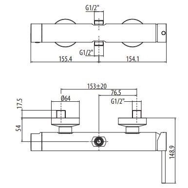 Смеситель для душа на 2 выхода Gattoni Circle Two 9125 схема 2