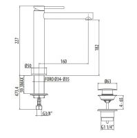 Смеситель для раковины Gattoni Circle One 9046 излив 160 мм схема 2