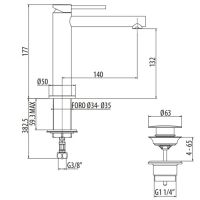 Смеситель для раковины Gattoni Circle One 9044 излив 140 мм схема 2