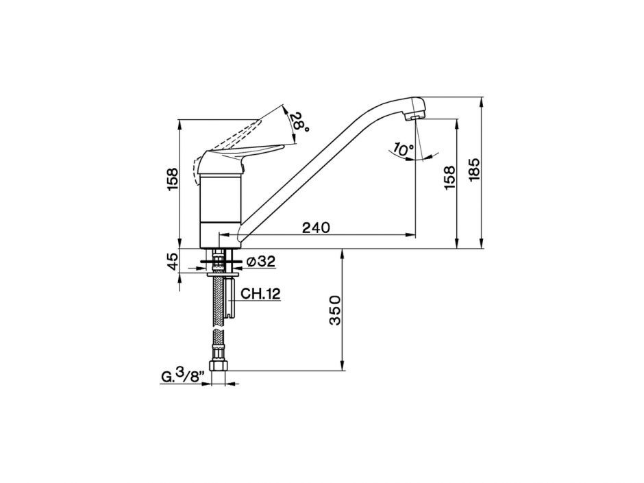 Смеситель для кухонной мойки Cisal Kitchen AT000580 с длинным изливом ФОТО