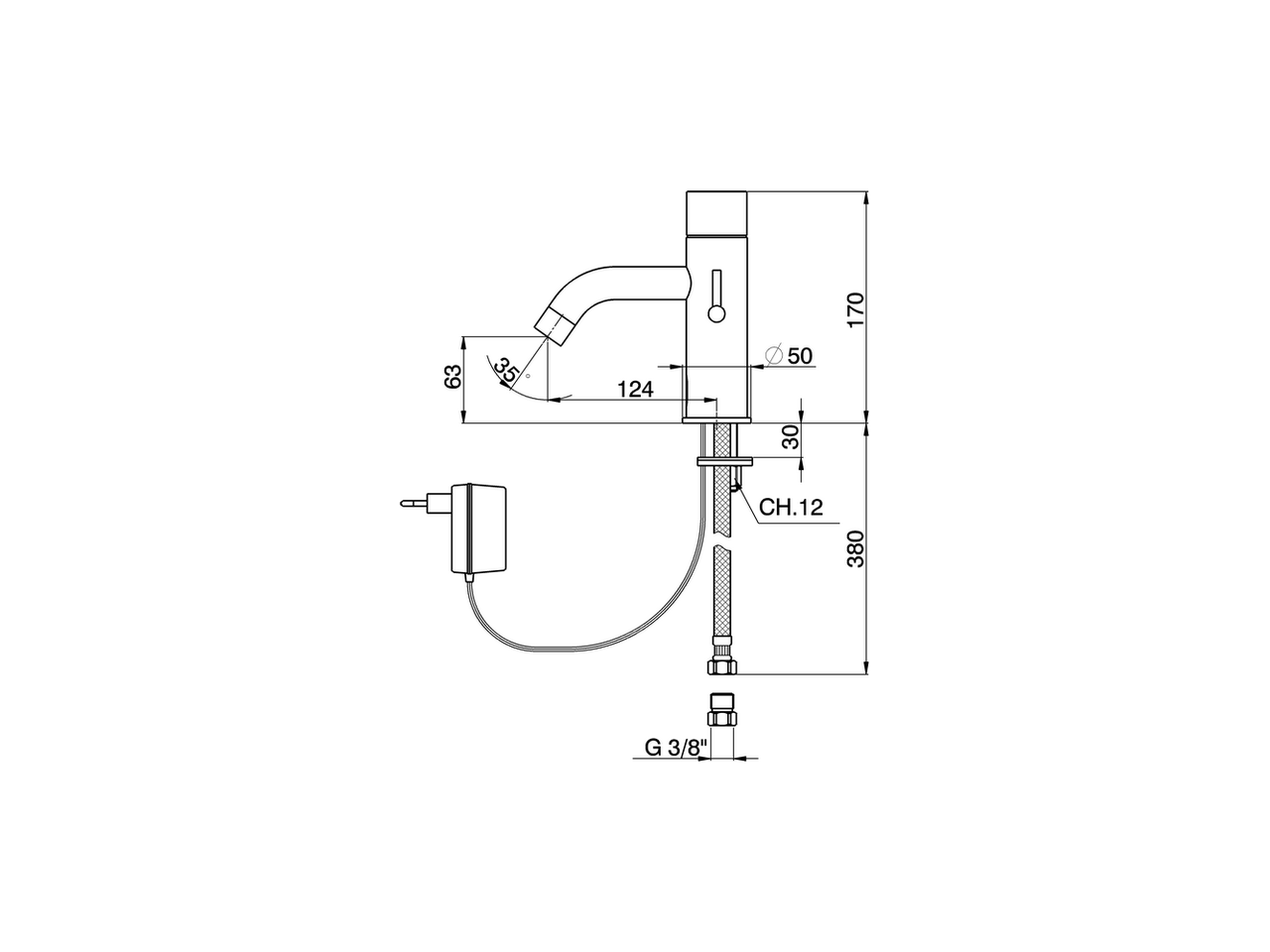 Смеситель для раковины Cisal Tronic TN000541 схема 2