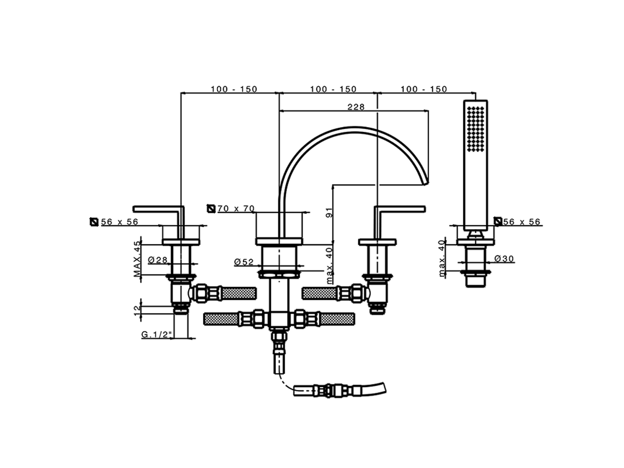 Смеситель для ванны Cisal Wave WA000262 схема 2