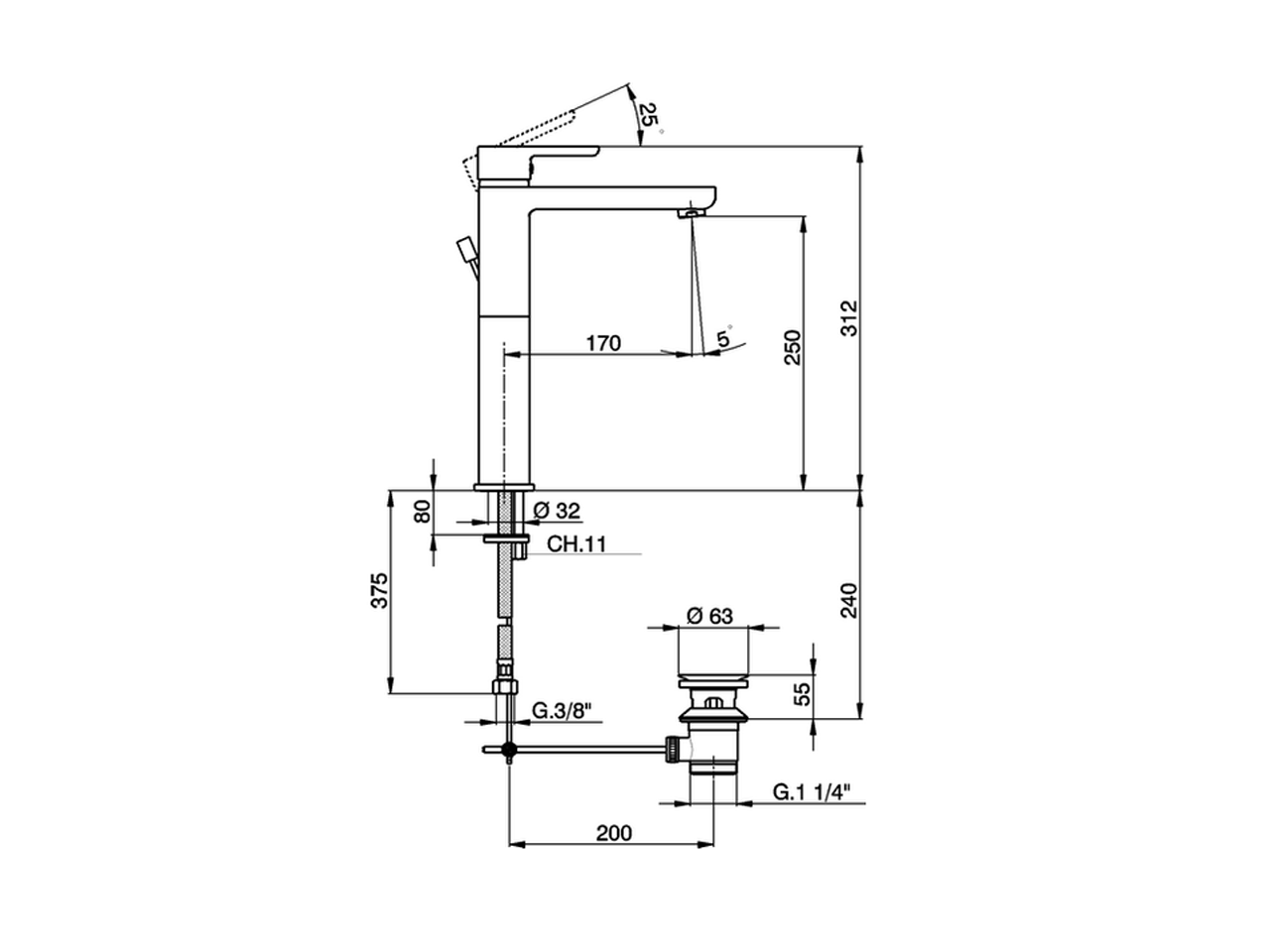 Смеситель для раковины Cisal Softcube SC001520 схема 2