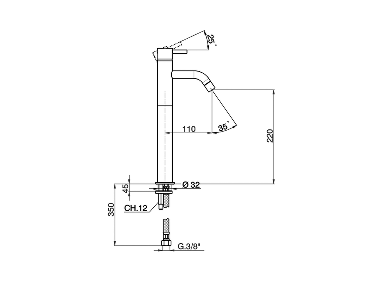 Смеситель для раковины Cisal Less Minimal LM002540/LM003540 схема 2