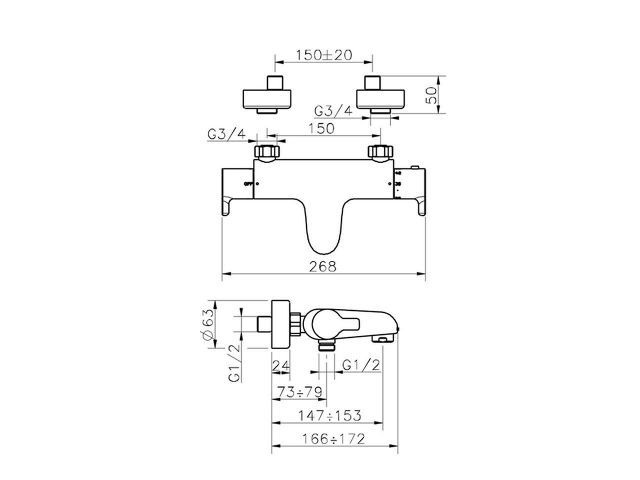 Смеситель для ванны Cisal Tender C2T21010/C2D21010 схема 2