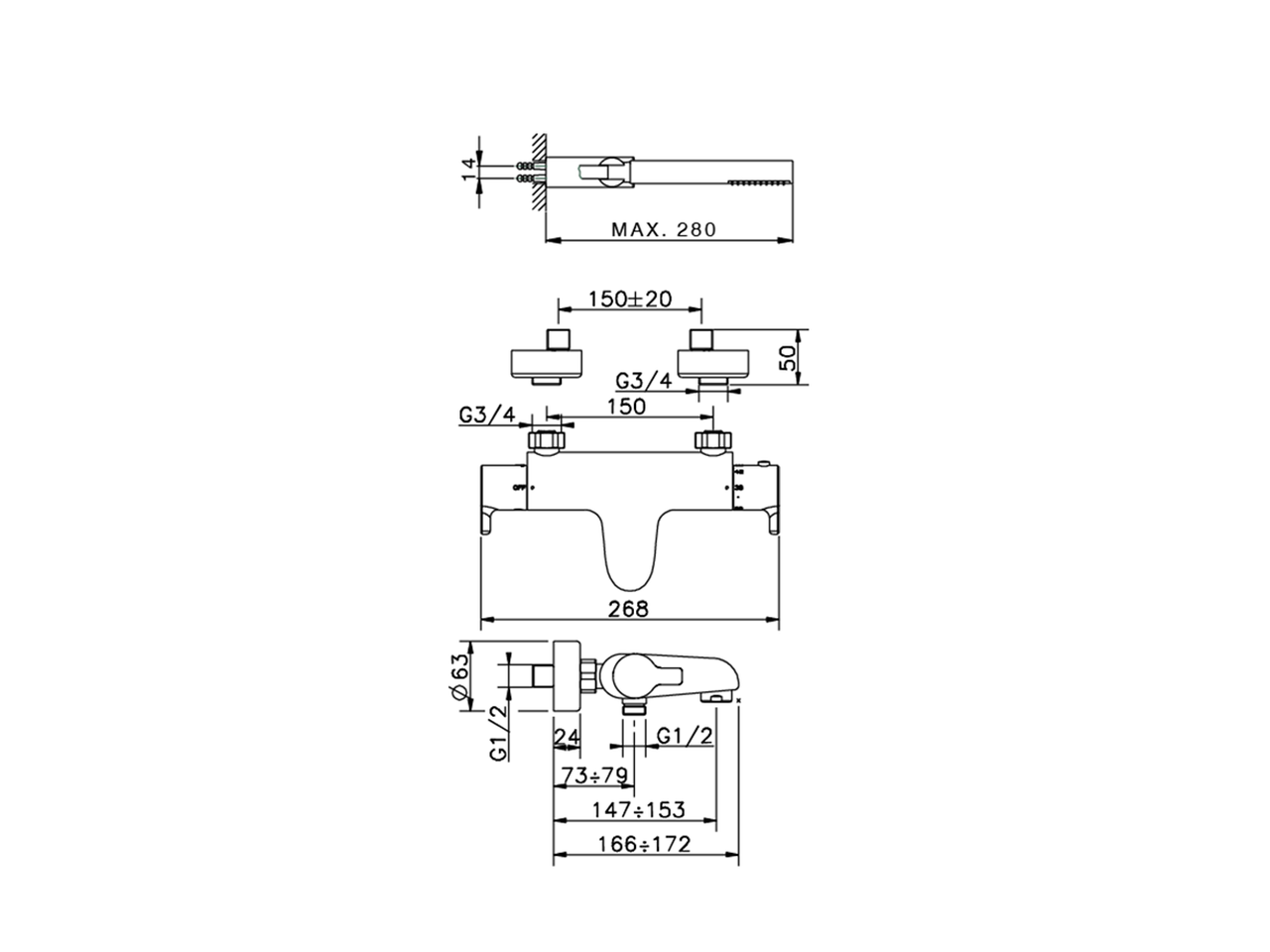 Смеситель для ванны Cisal Tender C2T21010/C2D21010 схема 4