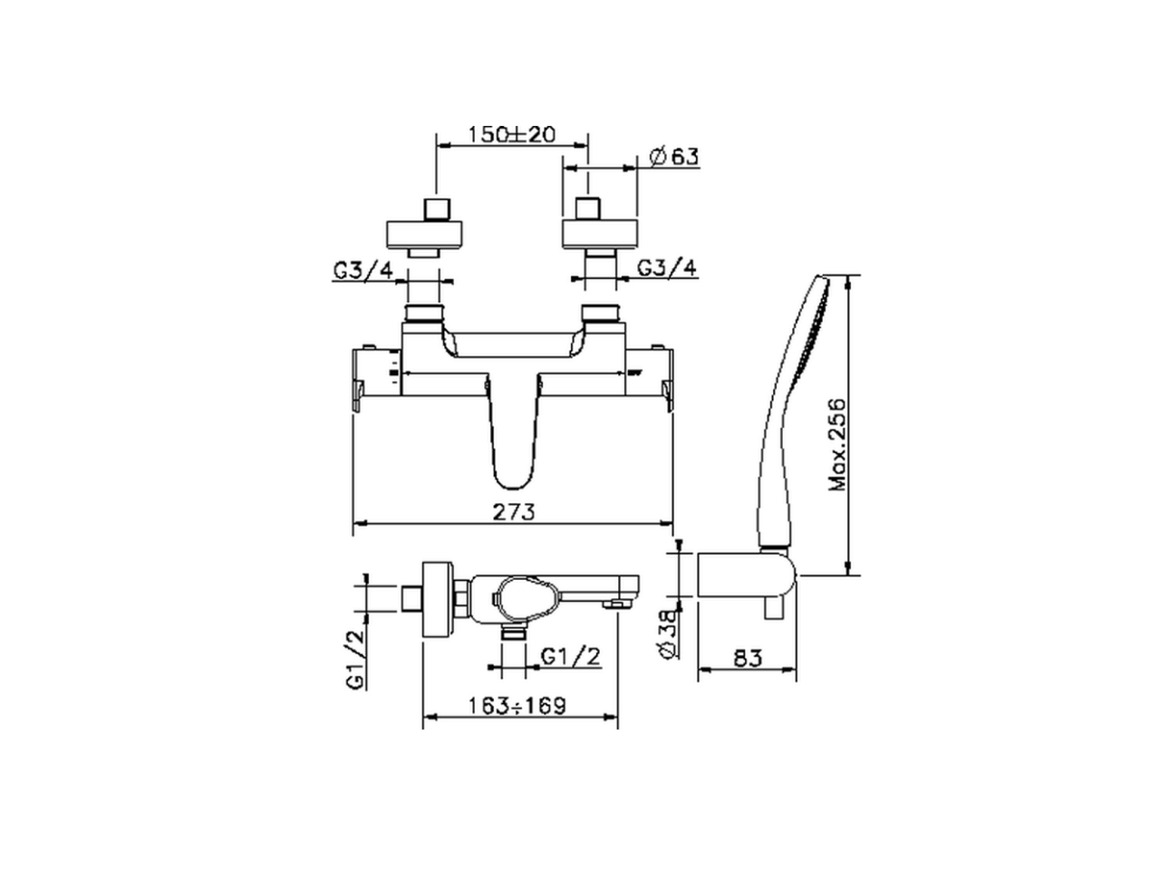 Смеситель для ванны Cisal Alma A3T21010/A3D21010 схема 4