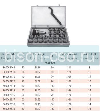 Патрон цанговый с комплектом цанг 7626-40-32-130 KPL.  кон. 40 ER32