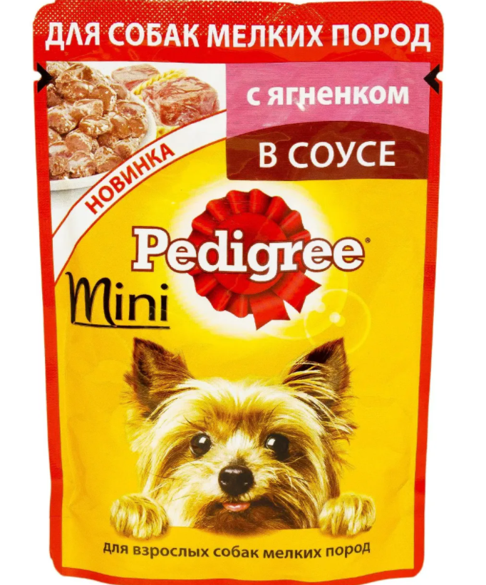 Корм влажный PEDIGREE для взрослых собак мелких пород, с ягненком в соусе, 85 г