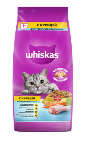 Сухой корм для стерилизованных кошек Whiskas, подушечки с курицей