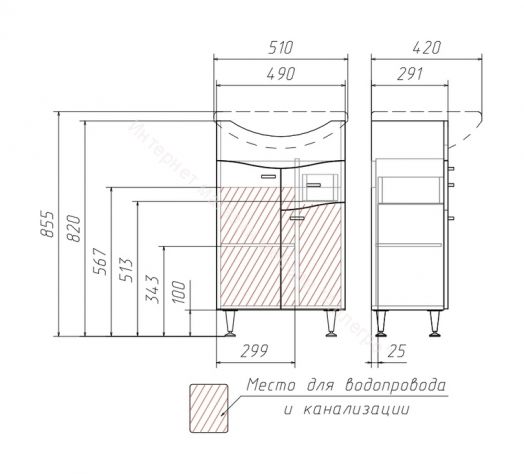 Тумба под умывальник "Уют 50 Волна" с верхним ящиком В1 АЙСБЕРГ
