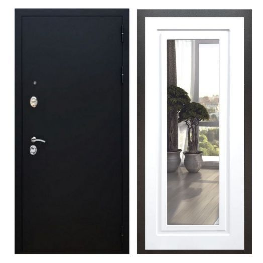 Дверь входная металлическая Great Doors H5 Черный муар Зеркало Мини ФЛЗ-120 Белый Софт