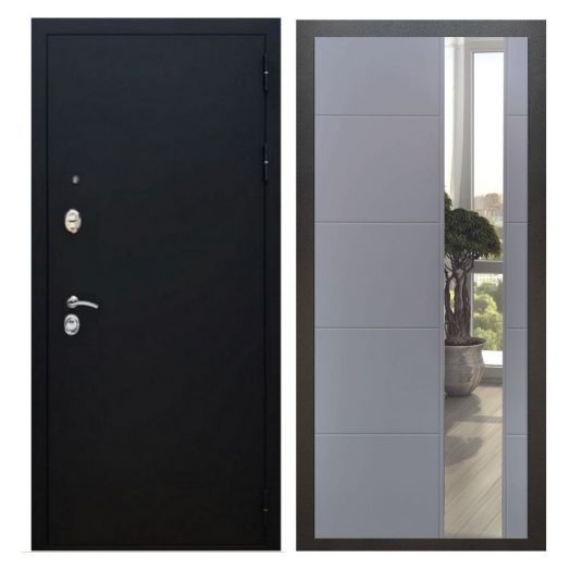 Дверь входная металлическая Great Doors H5 Черный муар Зеркало ЛФЛС-19 Софт Грей