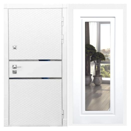 Дверь входная металлическая Great Doors H15 Белый Софт Зеркало Мини ФЛЗ-120 Белый Софт