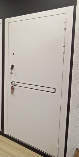 Входная дверь Лабиринт Лайн WHITE 19 с Зеркалом Белый софт горизонтальная