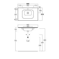 Раковина Simas Wave 80x50x14,5 с 1 отверстием WA80 схема 2