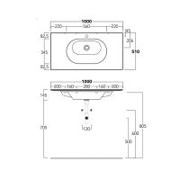 Раковина Simas Wave 100x50x14,5 с 1 отверстием WA100 схема 2