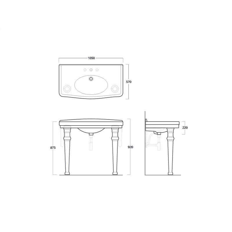 Раковина Simas Londra 105x57 с 1 отверстием и 2 намеченными отверстиями LO 934 схема 2