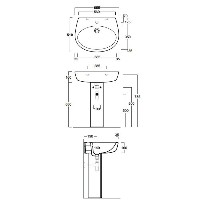 Раковина Simas LFT Spazio 65,5x51 с 1 отверстием LFT 05 схема 2