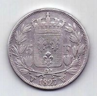 5 франков 1827 Франция W Карл Х