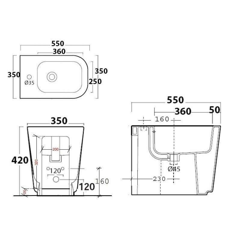 Биде напольное Galassia MEG11 PRO 5410 55x35 схема 2