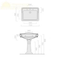 Раковина Galassia Ethos 8401M с 1 отверстием с переливом и спинкой 71x58 схема 4