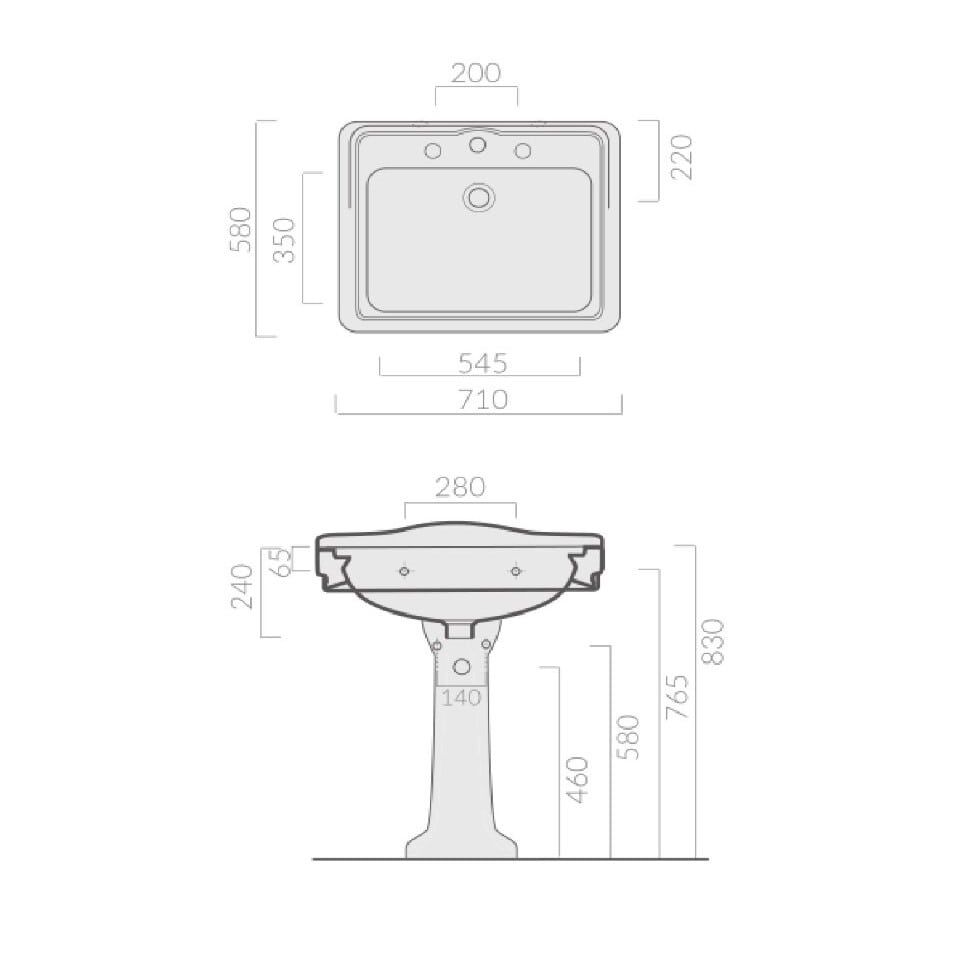 Раковина Galassia Ethos 8401M с 1 отверстием с переливом и спинкой 71x58 схема 4