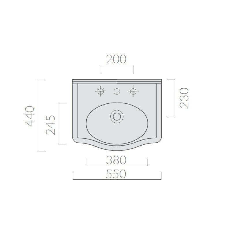 Раковина Galassia Ethos 8431 с 3 отверстиями и переливом 55x44 схема 6