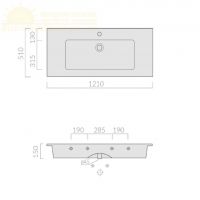 Раковина Galassia Plus Design с 1 отверстием и переливом 121x51 2047 схема 2