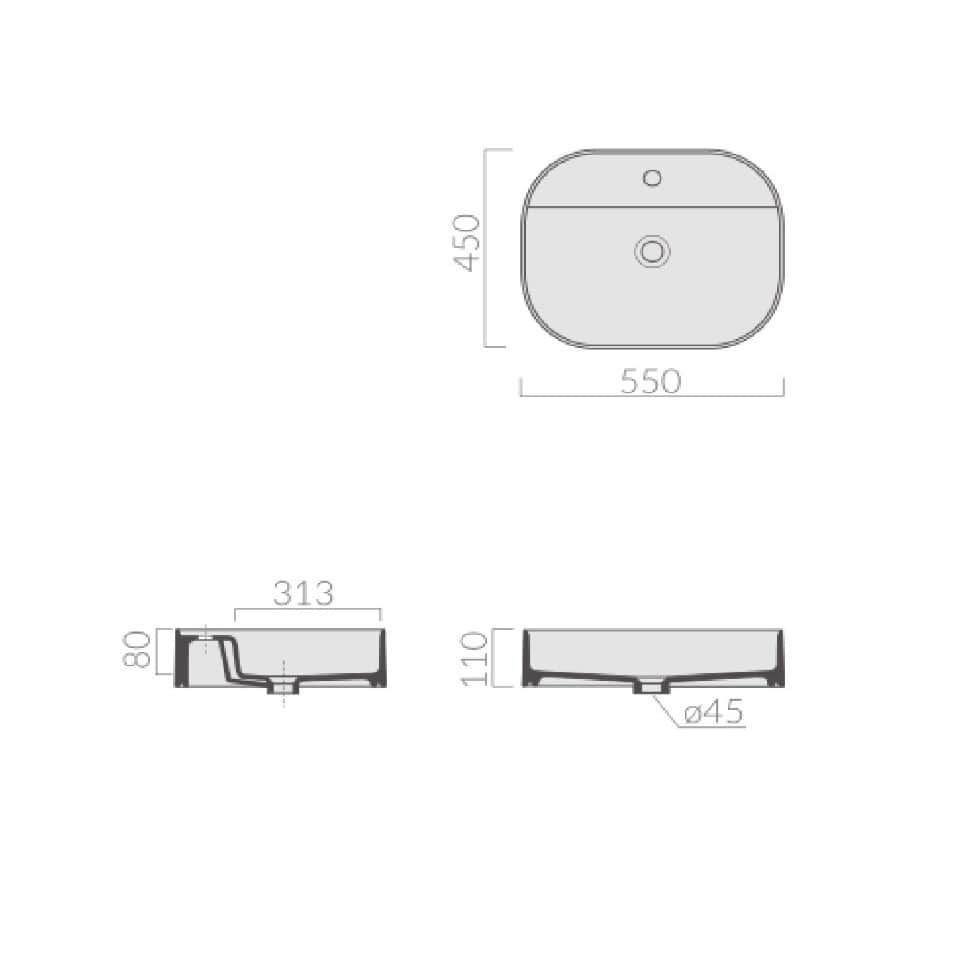 Раковина Galassia SmartB с 1 отверстием без перелива 55x45 7401 схема 2