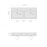 Раковина Galassia MEG11 PRO с 2 отверстиями и переливом 121x46 8966 схема 2