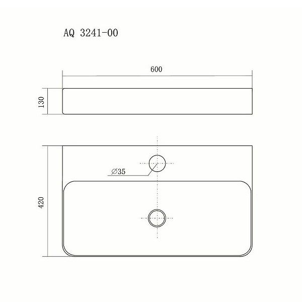 Накладная прямоугольная раковина Aquatek с 1 отверстием под смеситель 60x42x13 AQ3241-00 схема 2