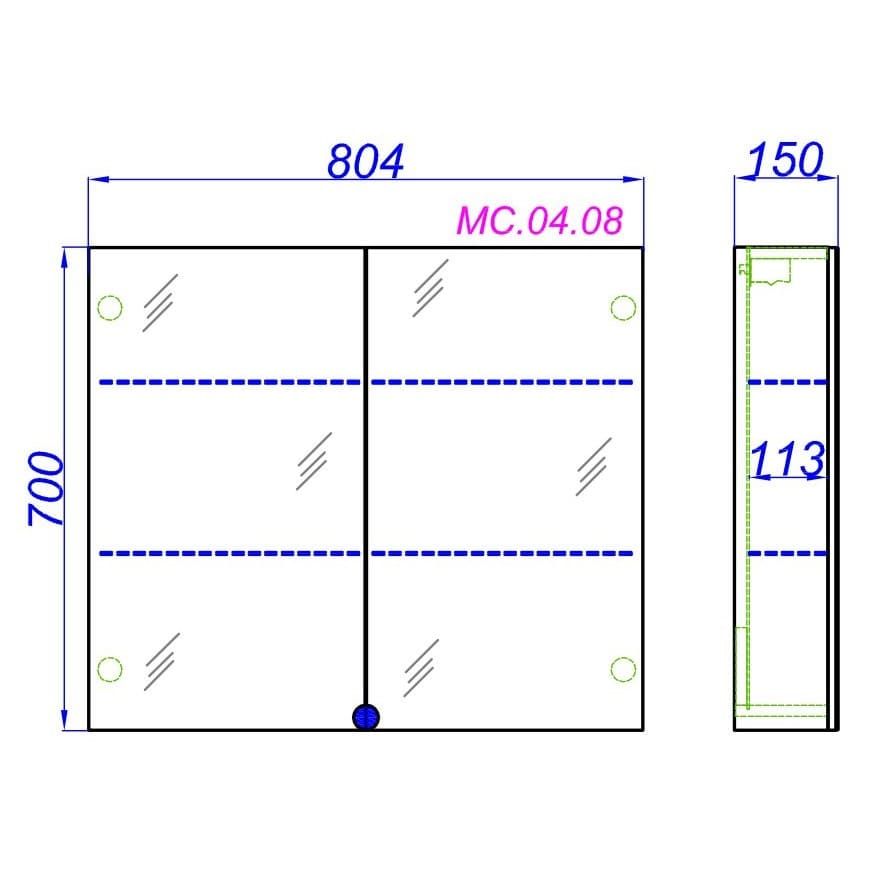 Шкаф-зеркало Aqwella MC с плавным закрыванием дверец 80х70 схема 2